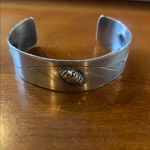 Silver Cuff Bracelet with Pinecone Design